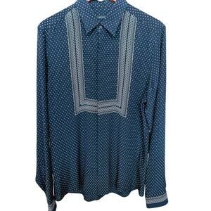 Gucci Silk Shirt Blue Tile Print  IT 50 Slim fit Button front